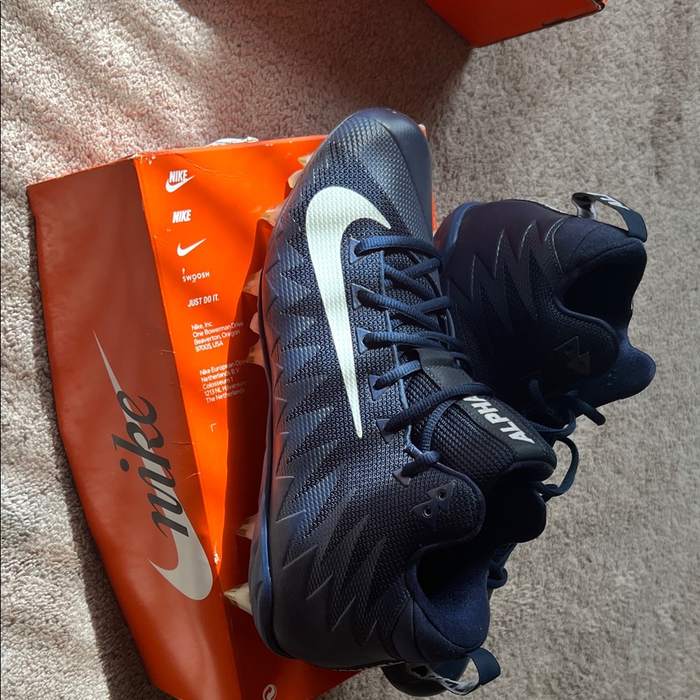 Nike Alpha Menace Dark Blue Cleats with White Swoosh
